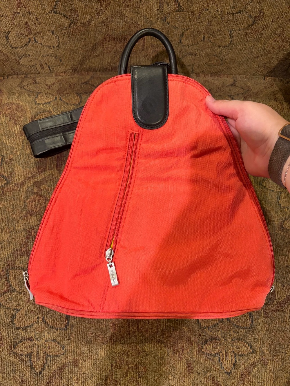 Baggallini Red Triangular Sling Backpack with Black Trim